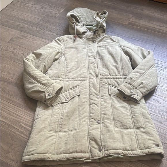 Levi’s | Light Green Long Puffer Hooded Jacket Size Small - Picture 2 of 15